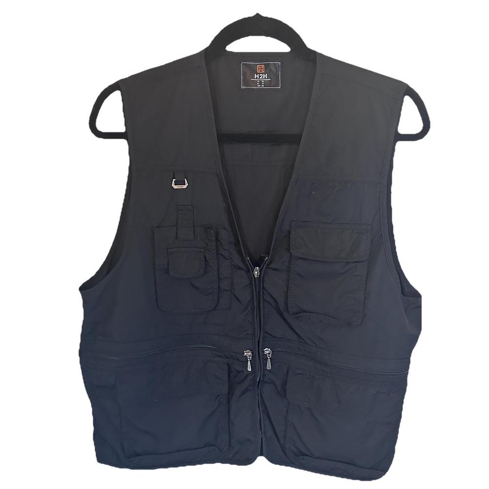 Utility Vest Mens 2XL Black H2H Multi-Pocket Fishing Tactical Gorpcore Zip Up‎